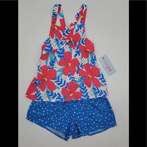 Girls summer matching set size 4T cat and jack flowers design